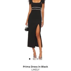 Likely Elegant Black Midi Dress with Feather Accents